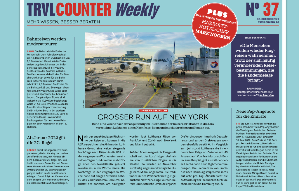 TRVL Counter WEEKLY Nr. 37 vom 2. Oktober 2021