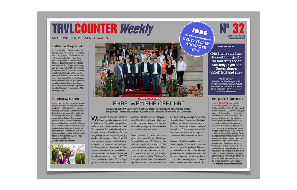 TRVL Counter WEEKLY Nr. 32 vom 3. september 2022