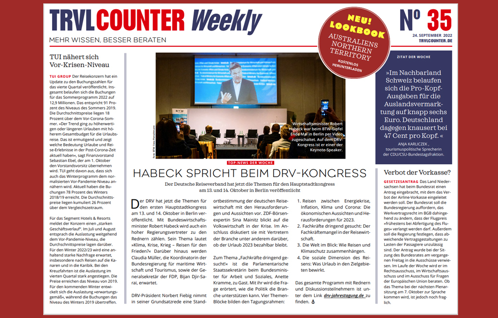 TRVL Counter WEEKLY Nr. 35 vom 24. September 2022