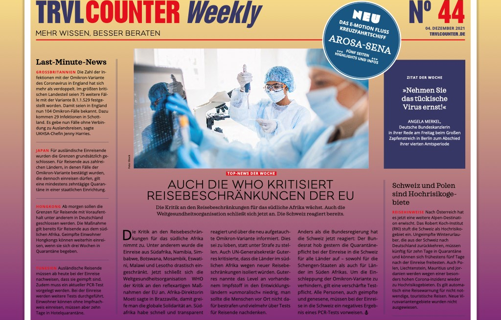 TRVL Counter WEEKLY Nr. 44 vom 04. Dezember 2021