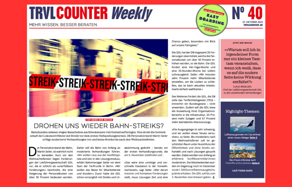 TRVL Counter WEEKLY Nr. 40 vom 27. Oktober 2023