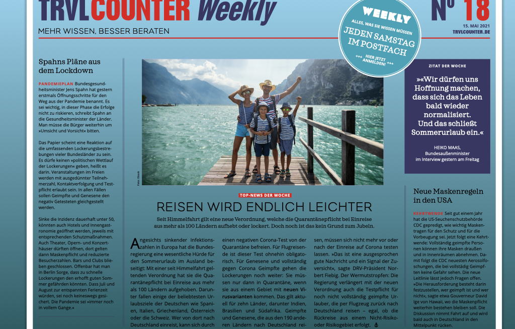 TRVL Counter WEEKLY Nr. 18 vom 15. Mai 2021