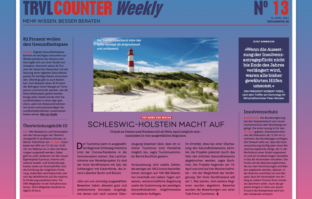 TRVL Counter WEEKLY Nr. 13 vom 10. April 2021