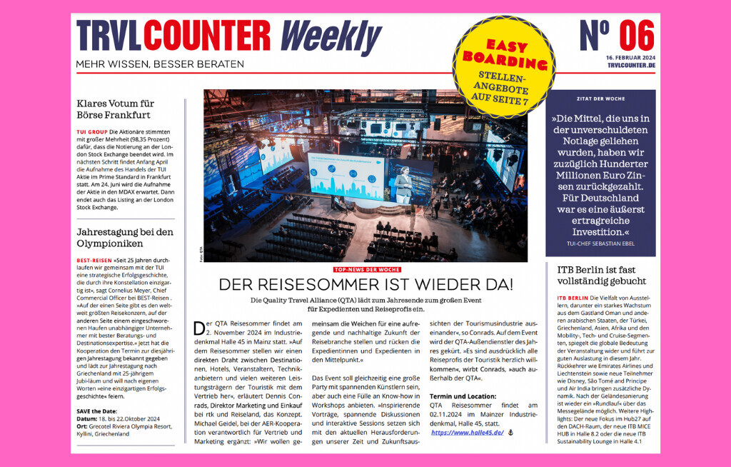 TRVL Counter WEEKLY Nr. 6 vom 16. Februar 2024