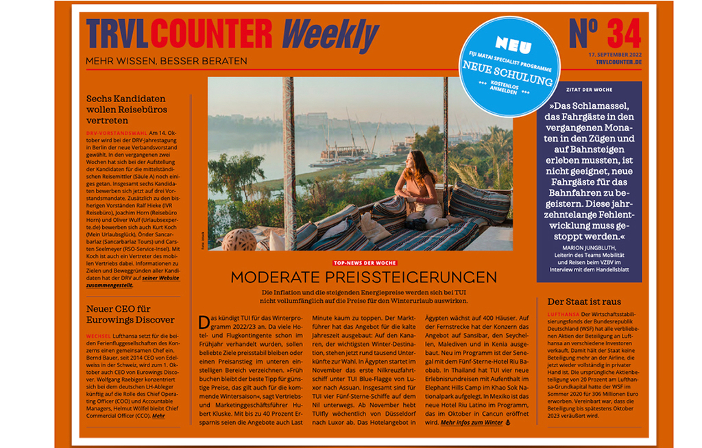 TRVL Counter WEEKLY Nr. 34 vom 17. September 2022