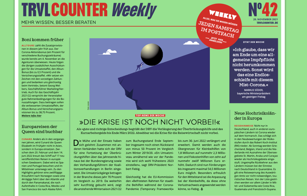 TRVL Counter WEEKLY Nr. 42 vom 20. November 2021