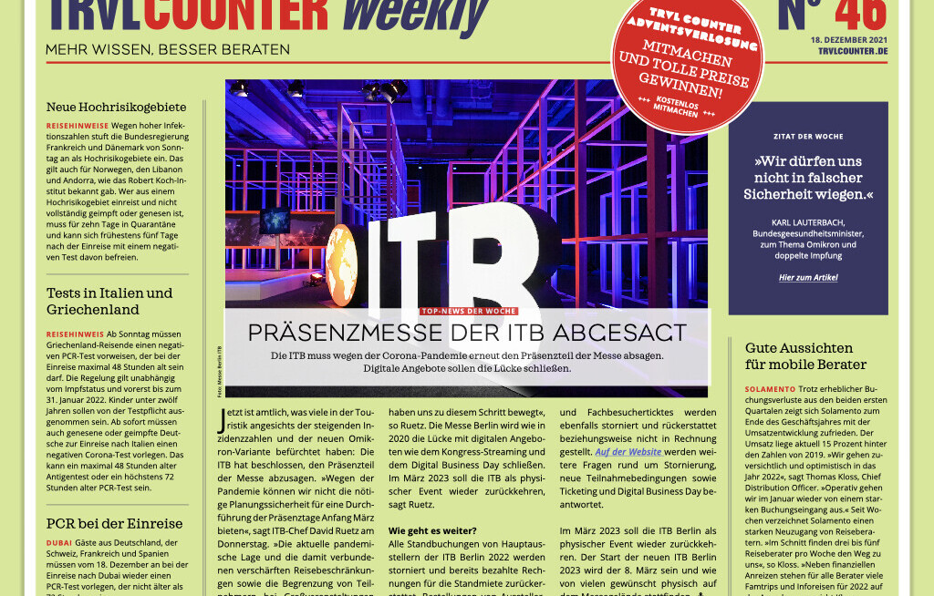 TRVL Counter WEEKLY Nr. 46 vom 18. Dezember 2021