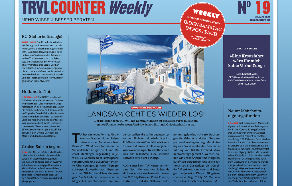 TRVL Counter WEEKLY Nr. 19 vom 22. Mai 2021