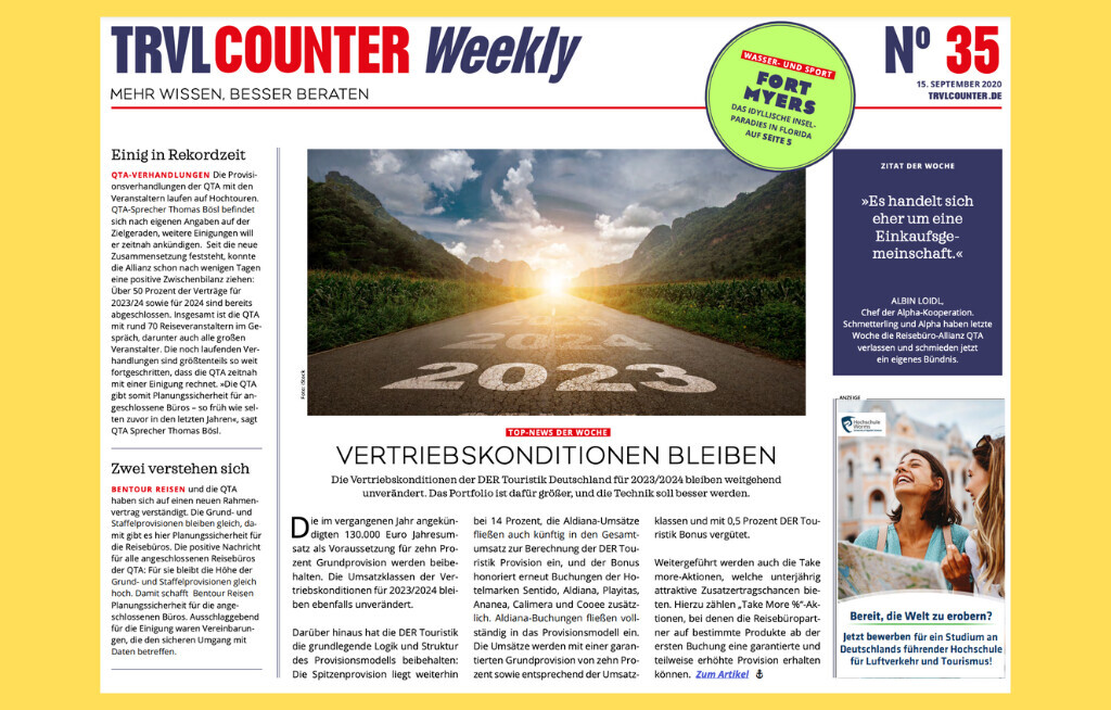 TRVL Counter WEEKLY Nr. 35 vom 15. September 2023