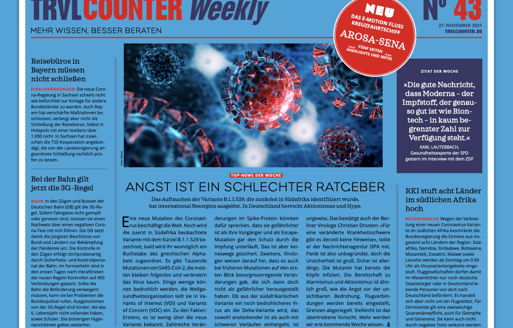TRVL Counter WEEKLY Nr. 43 vom 27. November 2021