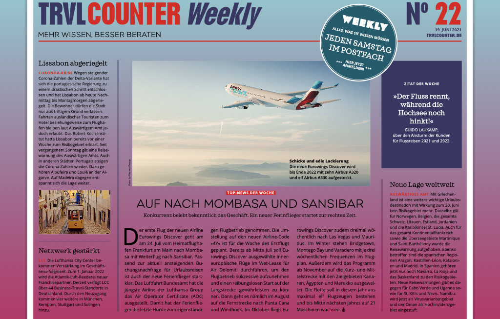 TRVL Counter WEEKLY Nr. 22 vom 19. Juni 2021