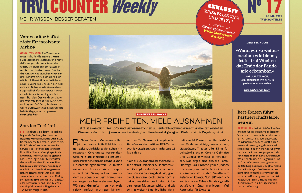 TRVL Counter WEEKLY Nr. 17 vom 08. Mai 2021
