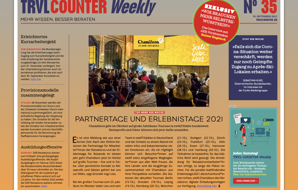 TRVL Counter WEEKLY Nr. 35 vom 18. September 2021
