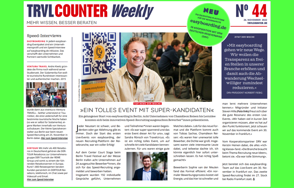 TRVL Counter WEEKLY Nr. 44 vom 12. November 2022