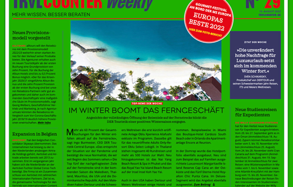TRVL Counter WEEKLY Nr. 29 vom 13. August 2022