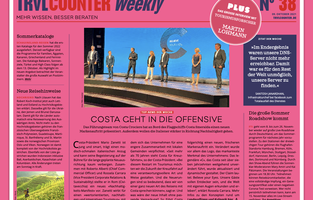 TRVL Counter WEEKLY Nr. 38 vom 9. Oktober 2021