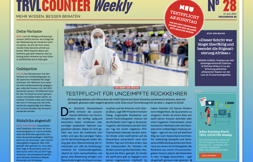 TRVL Counter WEEKLY Nr. 28 vom 31. Juli 2021