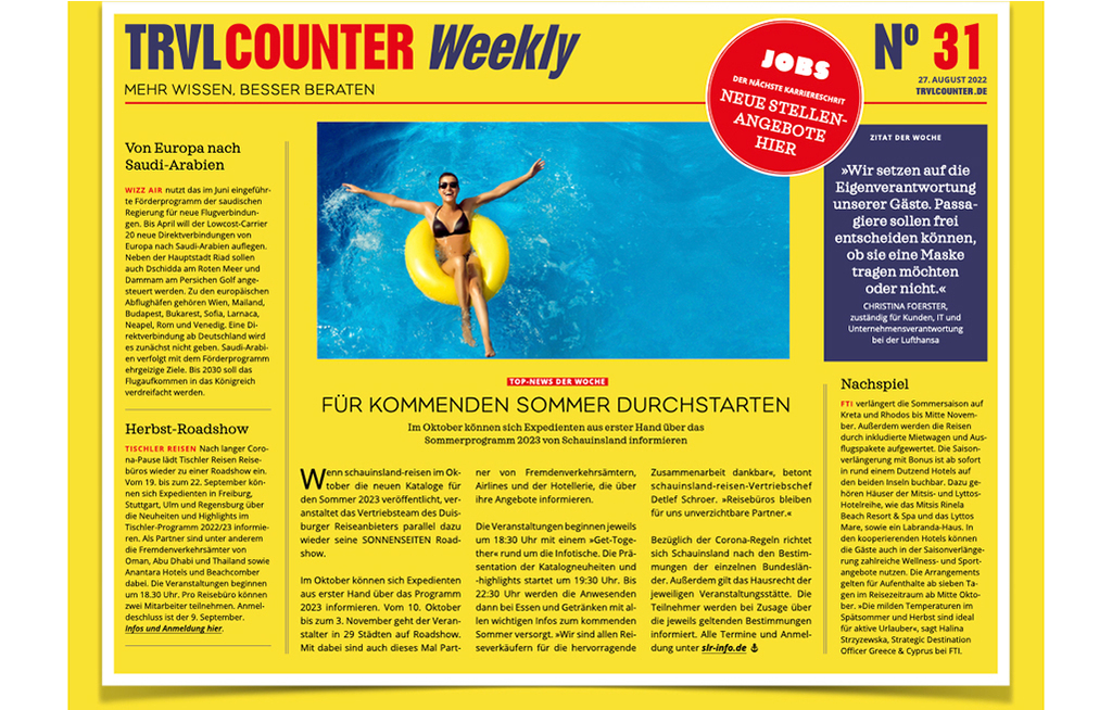 TRVL Counter WEEKLY Nr. 31 vom 27. August 2022
