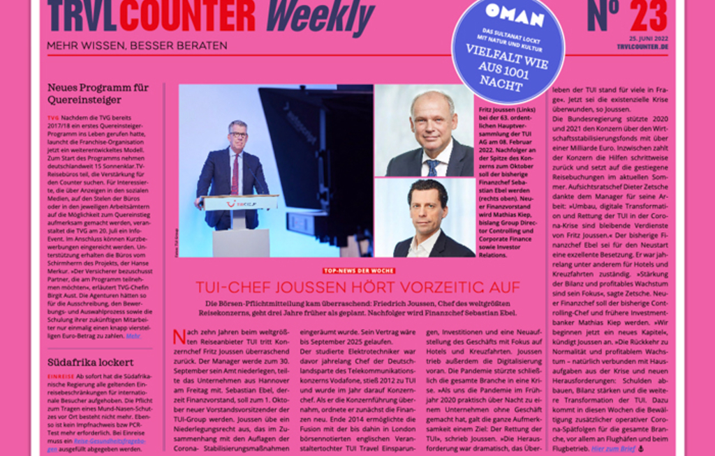 TRVL Counter WEEKLY Nr. 23 vom 25. Juni 2022