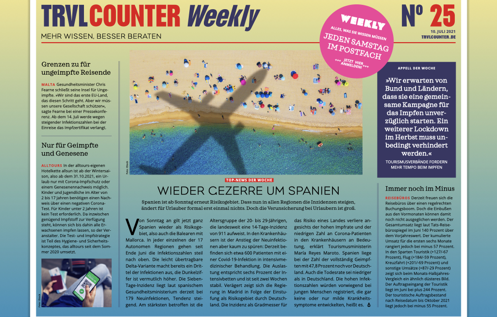 TRVL Counter WEEKLY Nr. 25 vom 10. Juli 2021