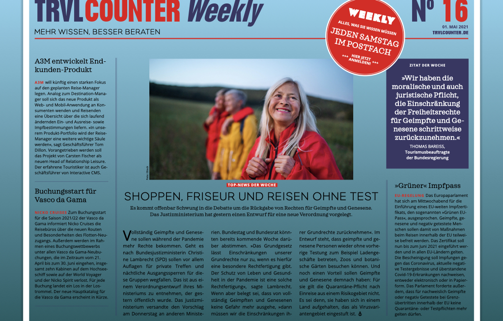 TRVL Counter WEEKLY Nr. 16 vom 01. Mai 2021