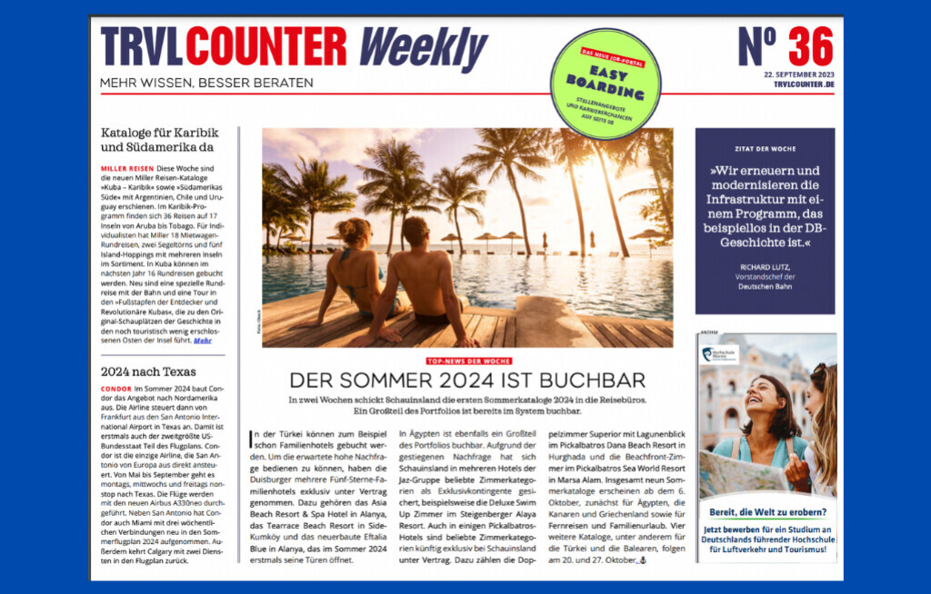 TRVL Counter WEEKLY Nr. 36 vom 22. September 2023