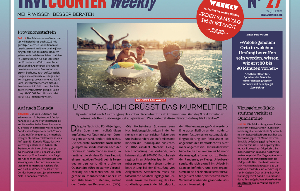 TRVL Counter WEEKLY Nr. 27 vom 24. Juli 2021