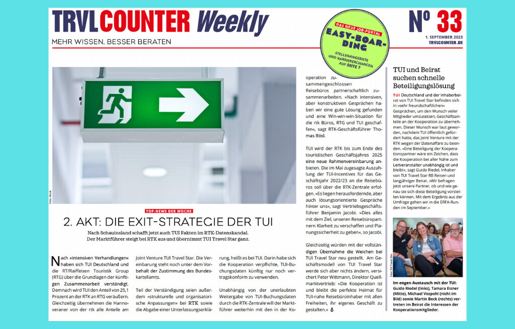 TRVL Counter WEEKLY Nr. 33 vom 01. September 2023
