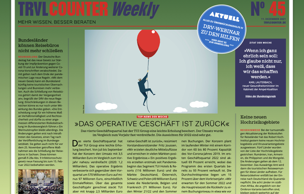 TRVL Counter WEEKLY Nr. 45 vom 11. Dezember 2021
