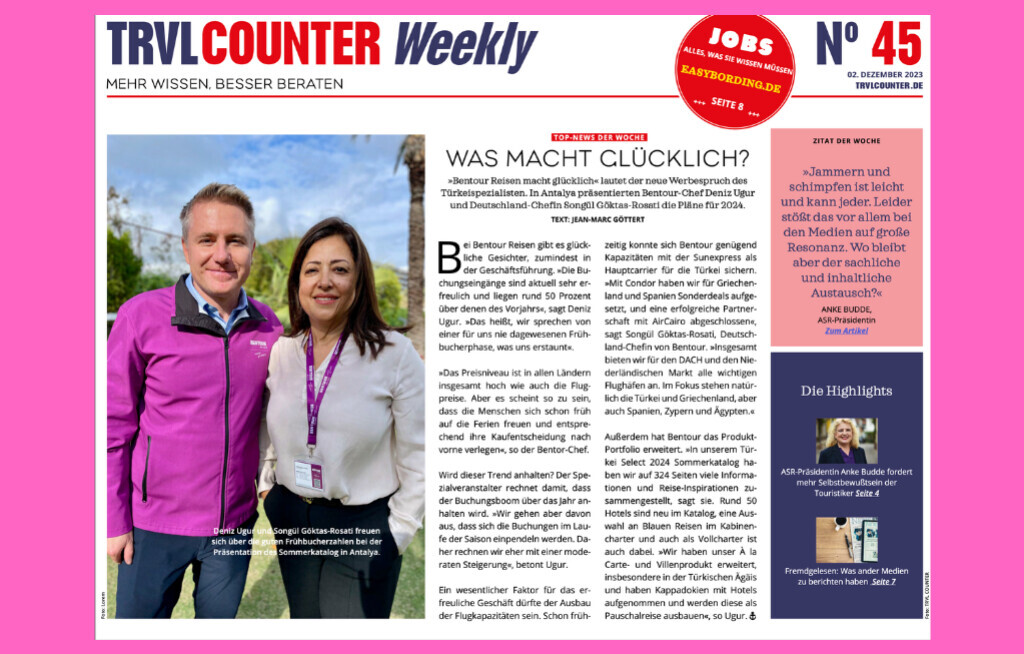 TRVL Counter WEEKLY Nr. 45 vom 02. Dezember 2023