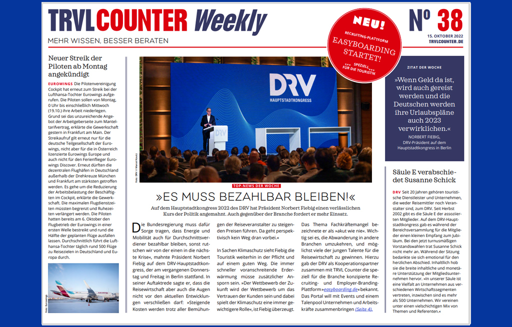 TRVL Counter WEEKLY Nr. 38 vom 15. Oktober 2022